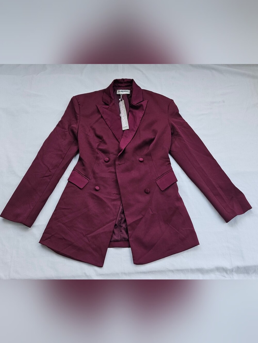 Missguided Burgundy Double Breasted Longline Blazer XS NWT